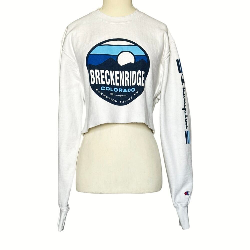 Champion Womens Cropped Sweatshirt Breckenridge Colorado Graphic White Sz Small